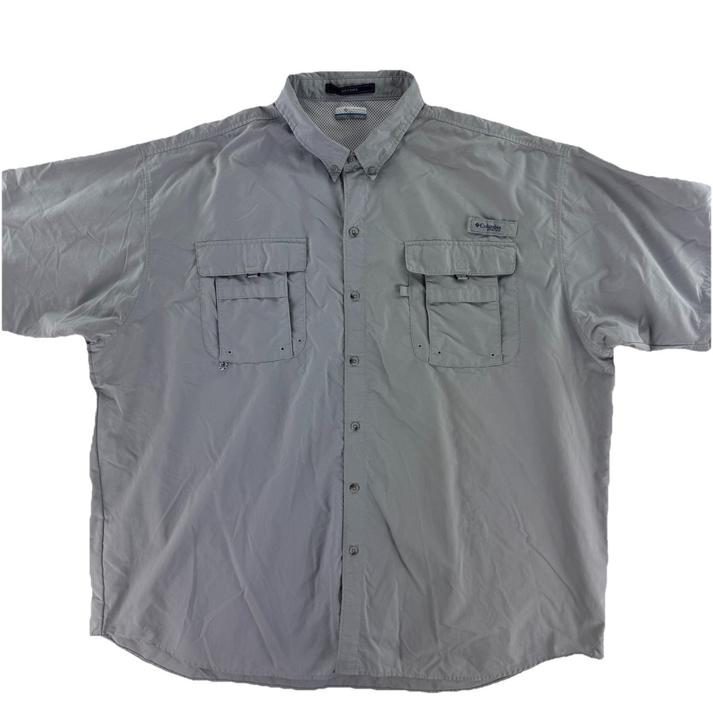 Columbia PFG Vented Outdoors Fishing Shirt Mens 4XT Gray Bahama Short Sleeve